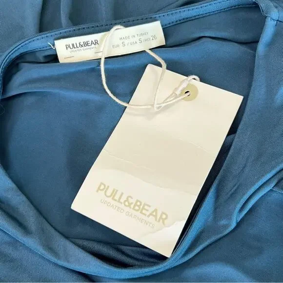 Pull&Bear‎ NWT Ruched Bodycon Cut Out Blue Mini Dress Size S - Picture 15 of 15